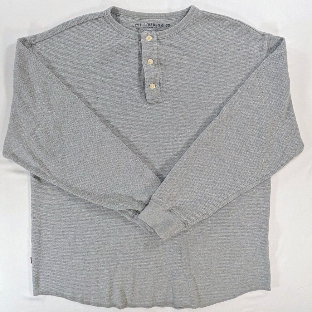 Levis Thermal Sweatshirt Mens Large Gray Relaxed Fit Long Sleeve Waffle Knit